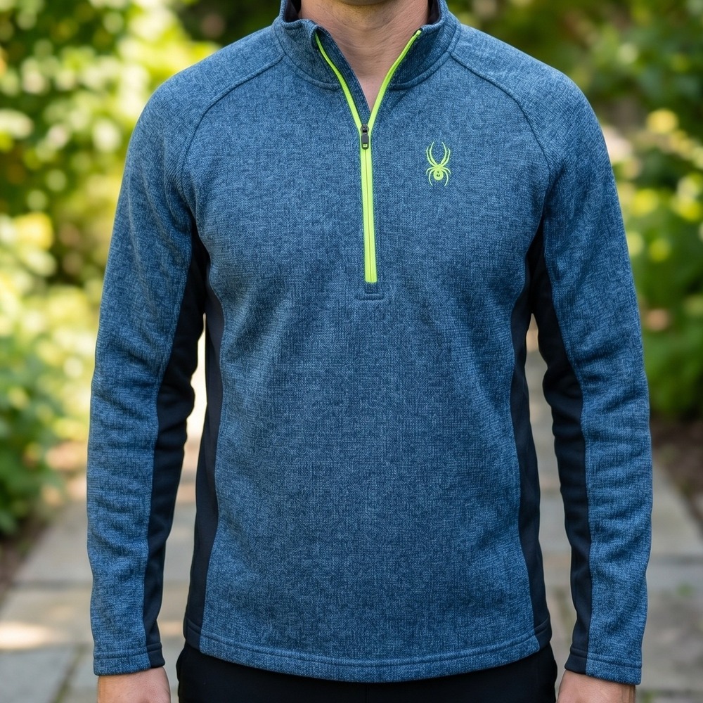 Spyder‎ Mens Quarter Zip Sweater Knit Fleece Pullover Blue Black Lime Green M